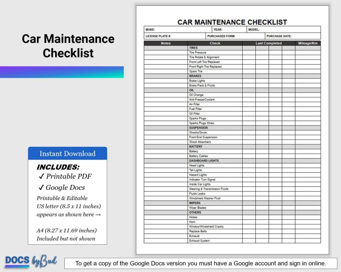 Car maintenance checklist
